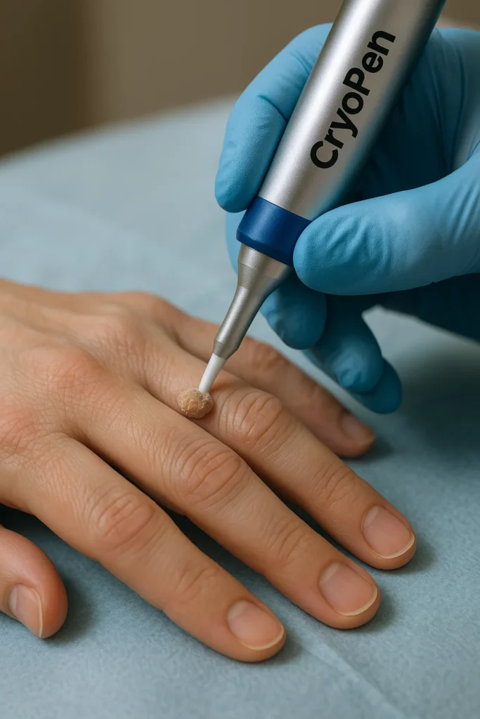 example of cryopen wart removal Bridgend treatment on a persons finger
