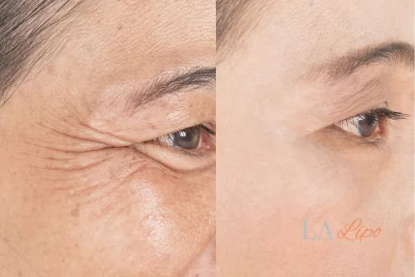 Before and after results of woman - HI-fu wrinkles reduction treatment Bridgend