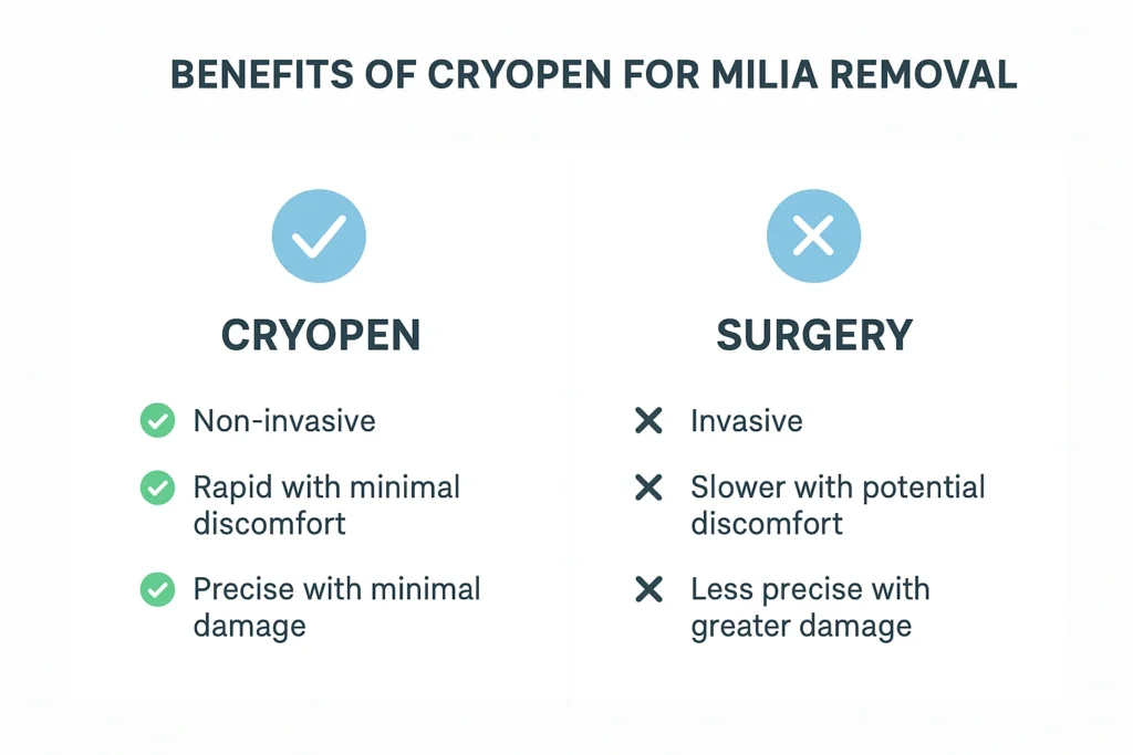 Benefits of cryopen for milia removal Bridgend compared to surgical treatments.