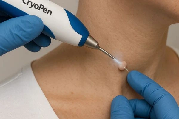 Person receiving cryotherapy Bridgend for skin tag removal