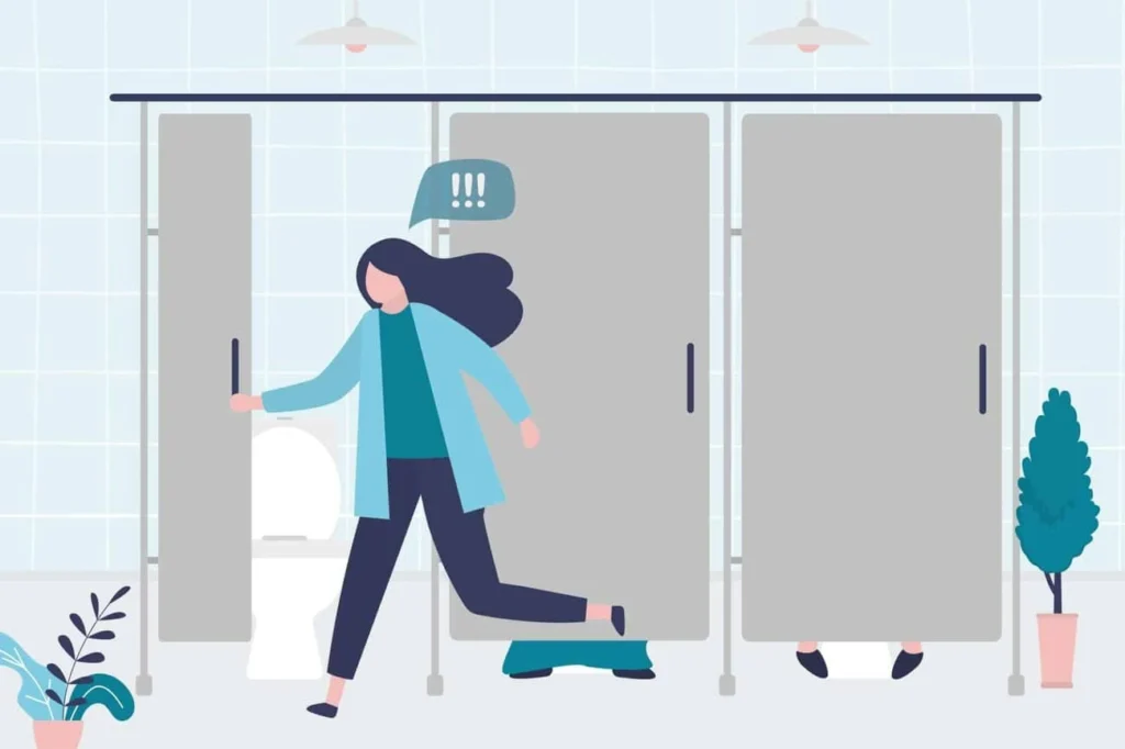 graphic of Urine incontinence Bridgend woman running to the toilet.