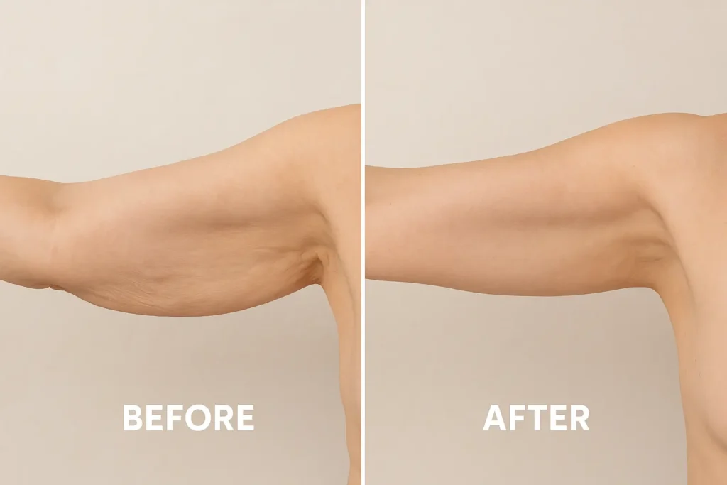Picture of LA LIPO Bridgend before and after results of skin tightening treatment on the upper arms.